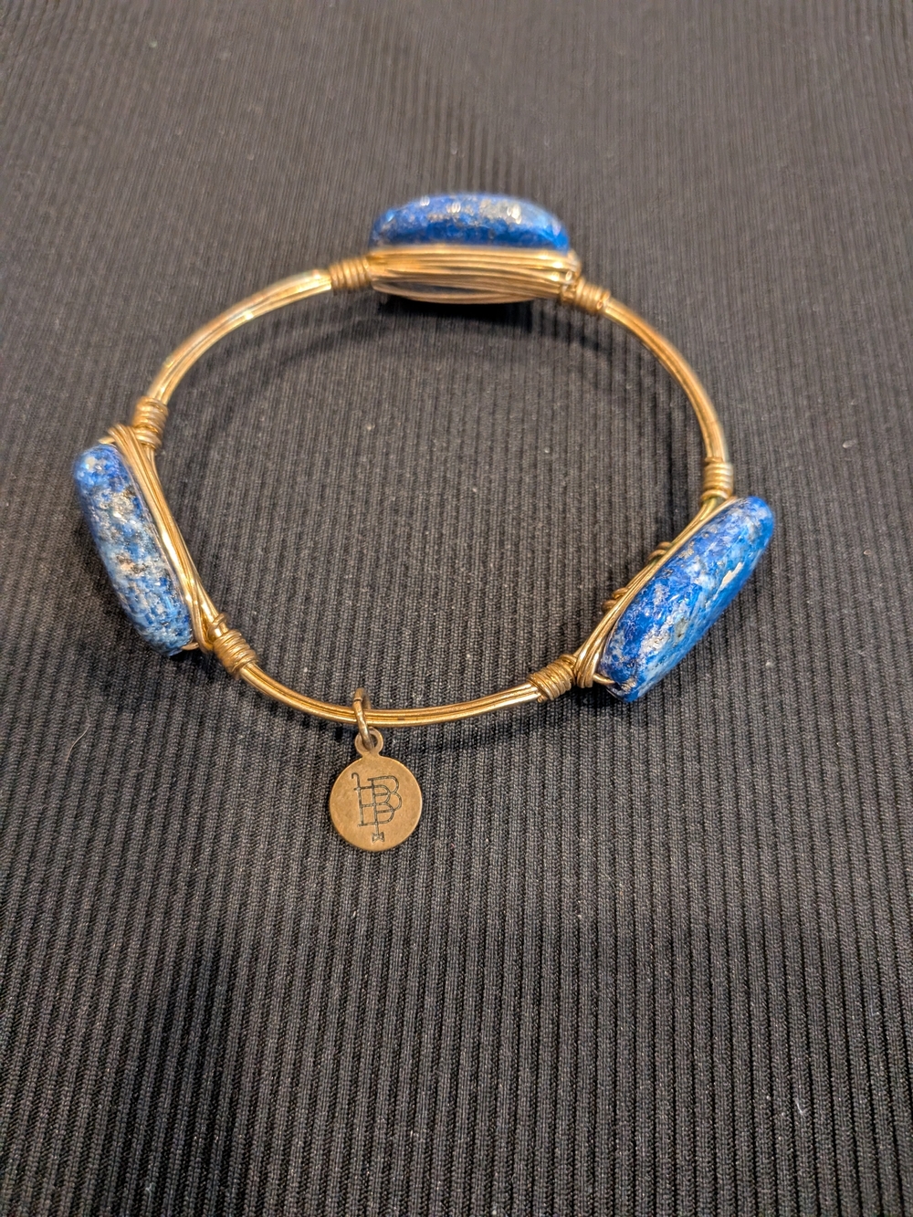 Bourbon And Bowtie Gold Tone Wire Blues Lapis Lazuli Stone Bracelet